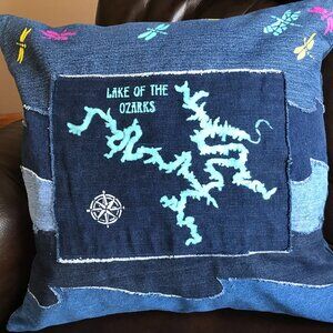 Lake of the Ozarks Pillow Cover 18 x 18 Summer House Cabin Decor Boating Fishing